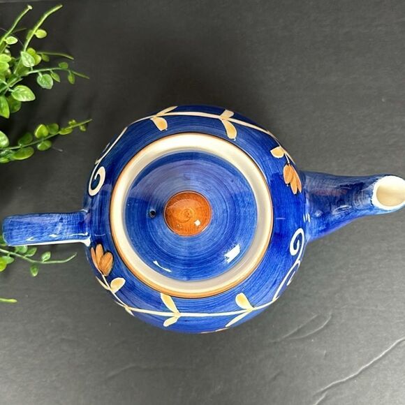 Herman Dodge & Son Ceramic Teapot Blue White Beige Floral Hand Painted - Picture 5 of 12